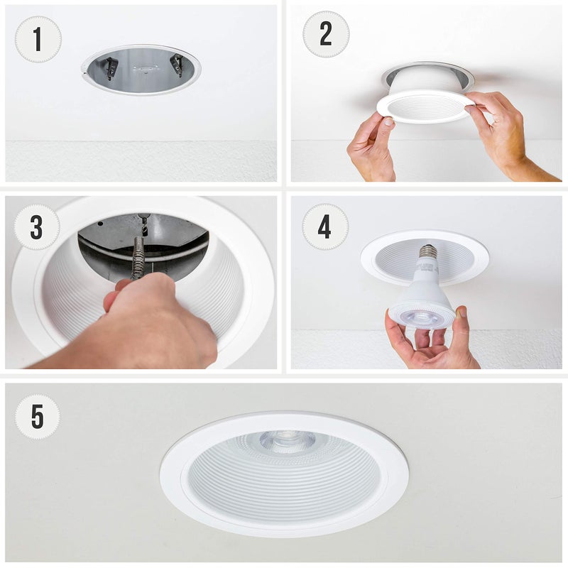 PROCURU [6-Pack] 6" Metal Recessed Can Light Trim Cover, Step Baffle with Ring, White (Trim Only, Bulb Not Included) - Image 5